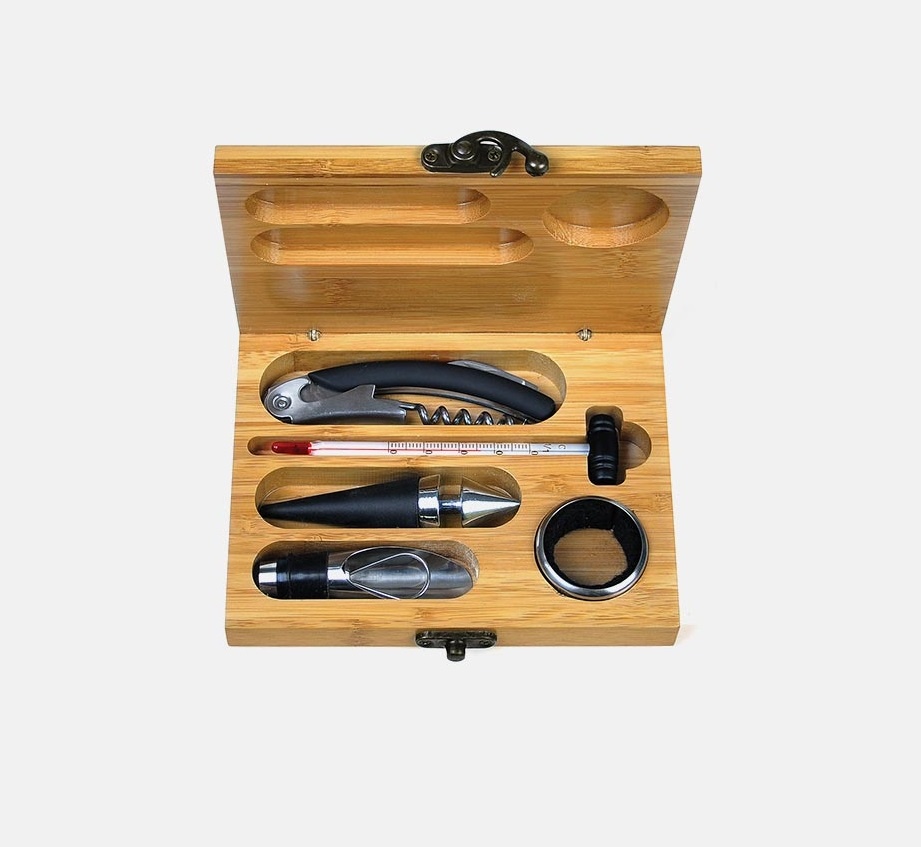 PV-00843 - Kit Vinho Estojo Bambu - 6 Pçs