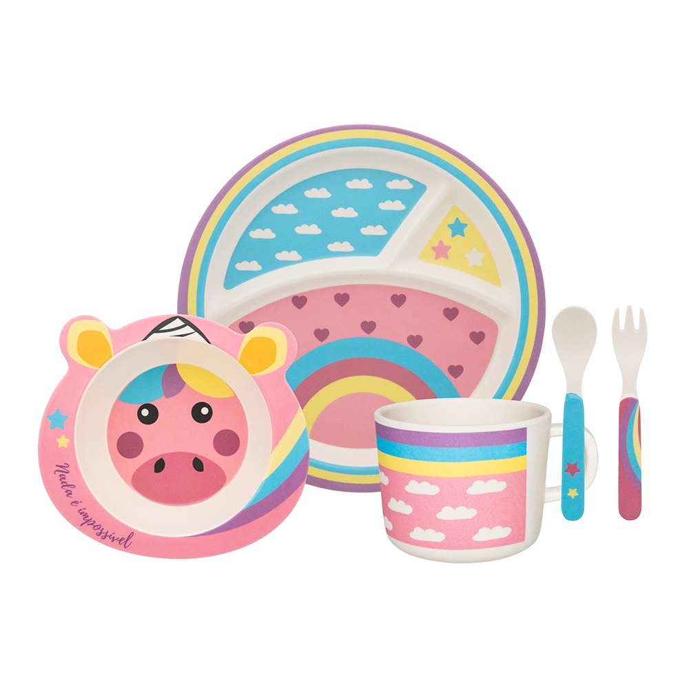 Conjunto Refeição Infantil  Unicórnio 5 Peças